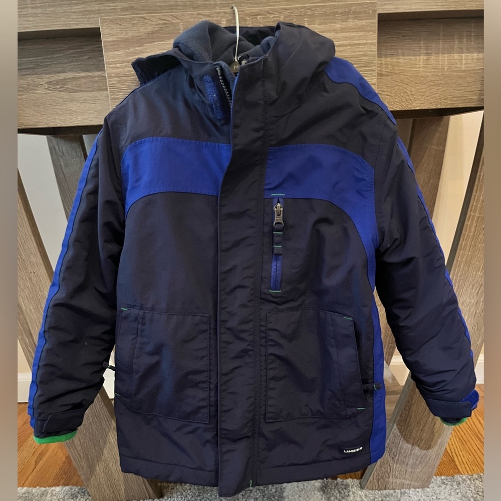 Land’s End Kids Squall Waterproof Insulated Winter Jacket Sz M (5-6) Navy Blue